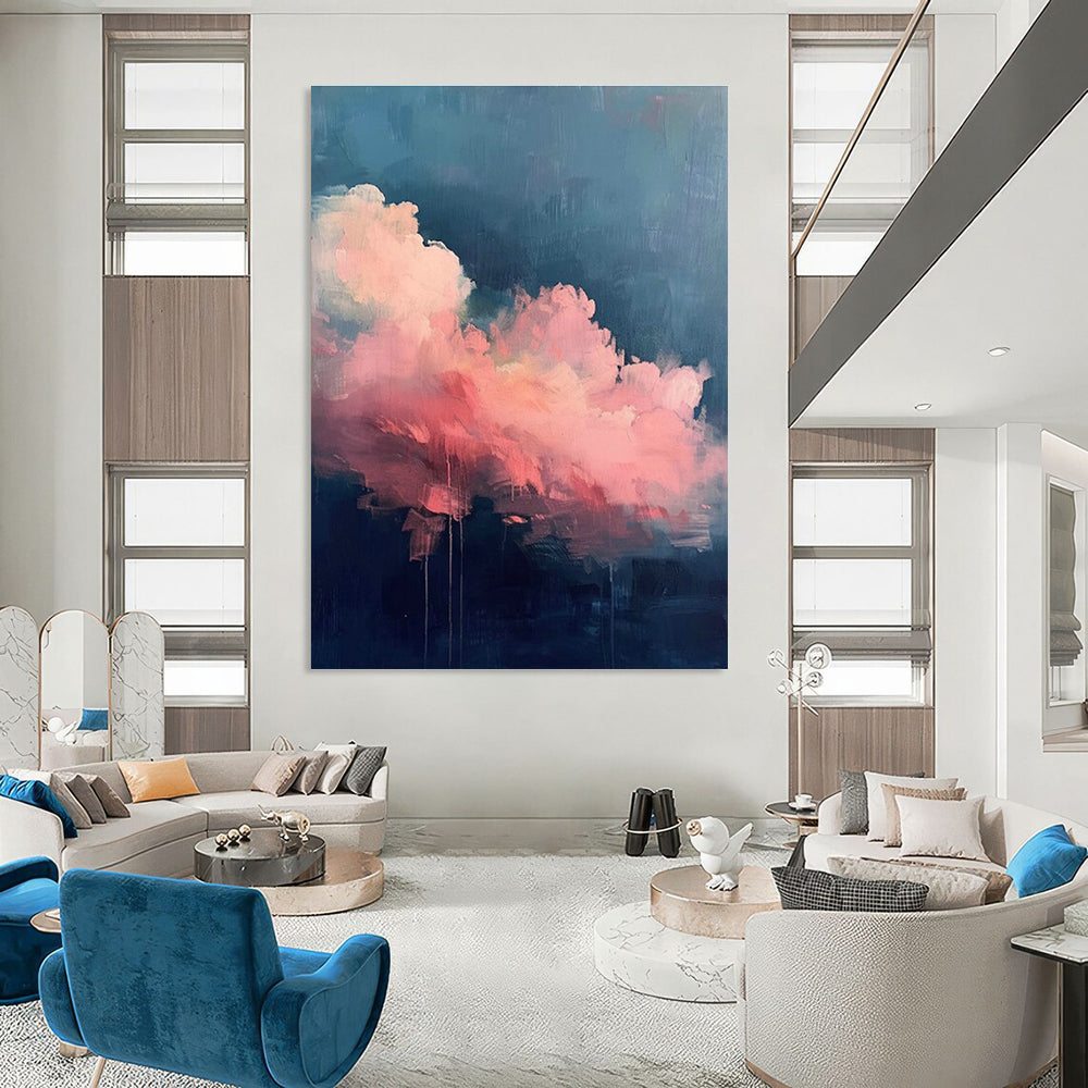 Pink Clouds on Dark Blue Abstract Art for Spa & Home Lounge DLZ0584