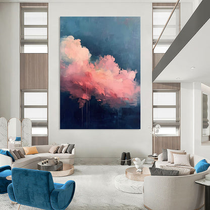 Pink Clouds on Dark Blue Abstract Art for Spa & Home Lounge DLZ0584