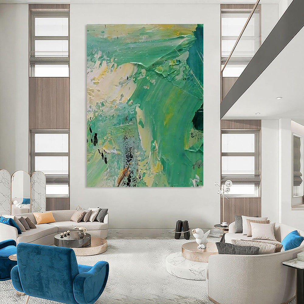 Green - Yellow Impasto Abstract Art for Rooftop Garden Lounge & Tropical - Themed Restaurant DLZ1277