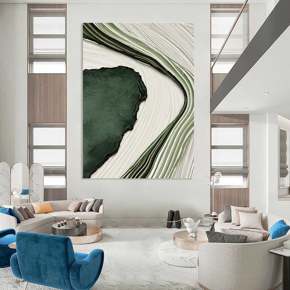 Green and White Flow Art for Nature - Inspired Lounge & Eco - Friendly Office DLZ2173