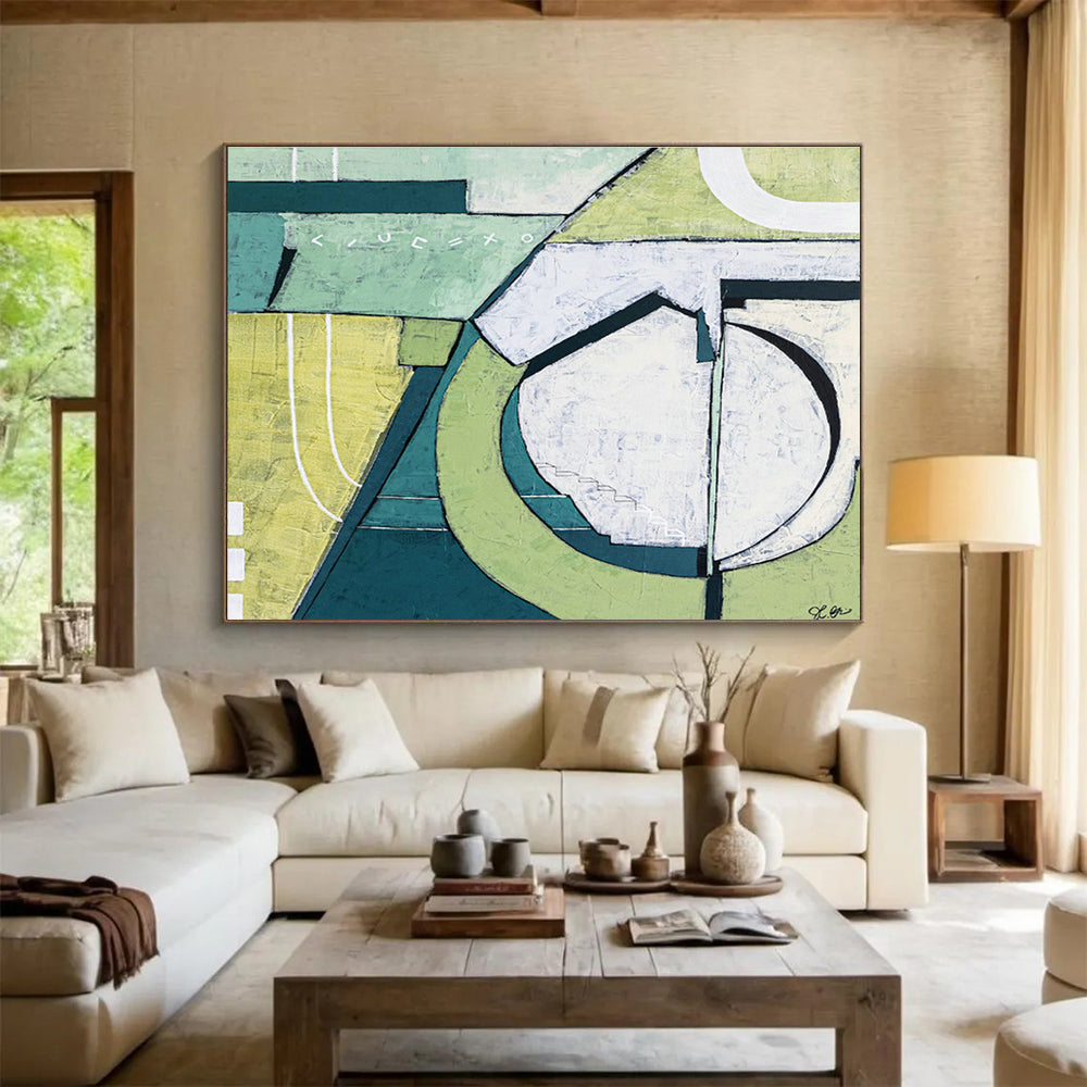 Green Geometric Abstract Art for Eco - Friendly Workspace DLZ2927