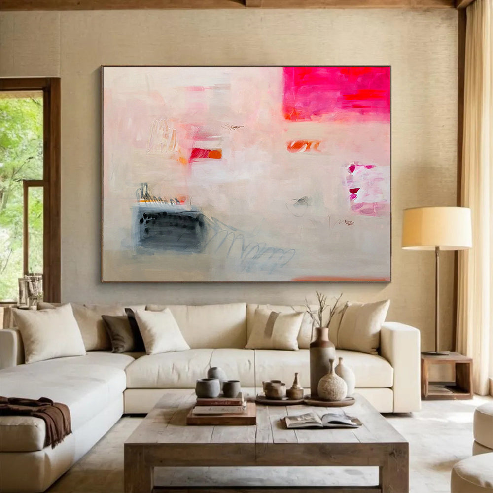 Pink - White Artistic Abstract Art for Cozy Reading Nooks DLZ2409