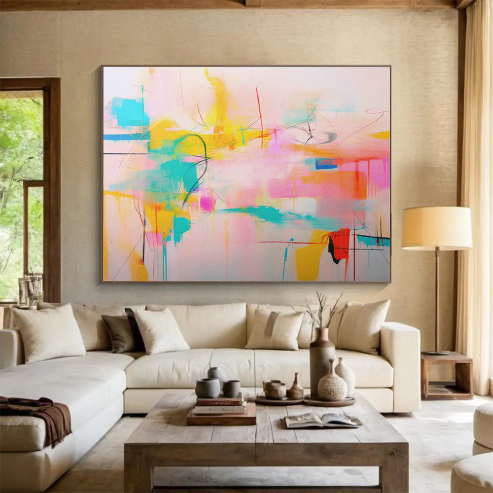 Pink - Colored Line Abstract Art for Cozy Reading Nook DLZ2884