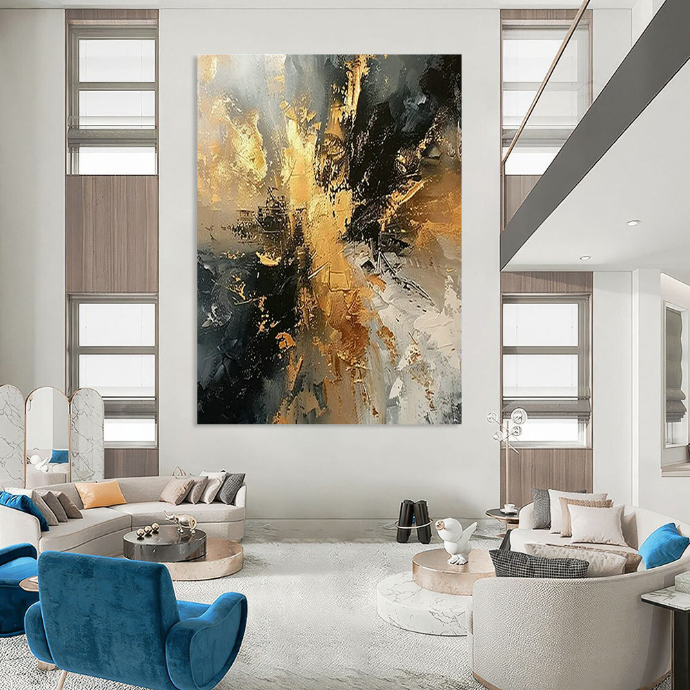 Gold - Gray - Black Abstract Art for Trendy City Bar & Corporate Executive Office DLZ1748