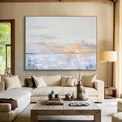 Soft - Toned Seaside Sunset Abstract Art for Minimalist Bedroom DLZ2804