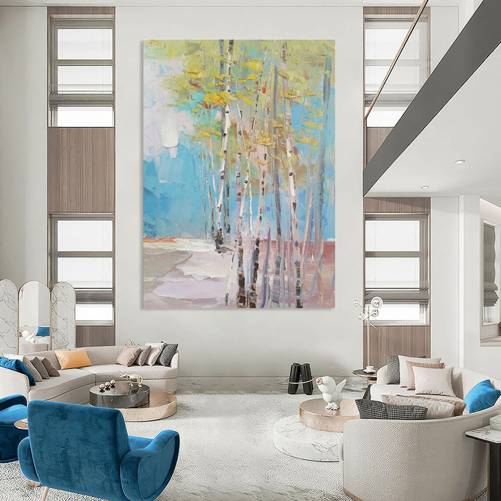 Spring Birch Forest Oil Painting for Scandinavian Home & Botanical Garden Café DLZ1307