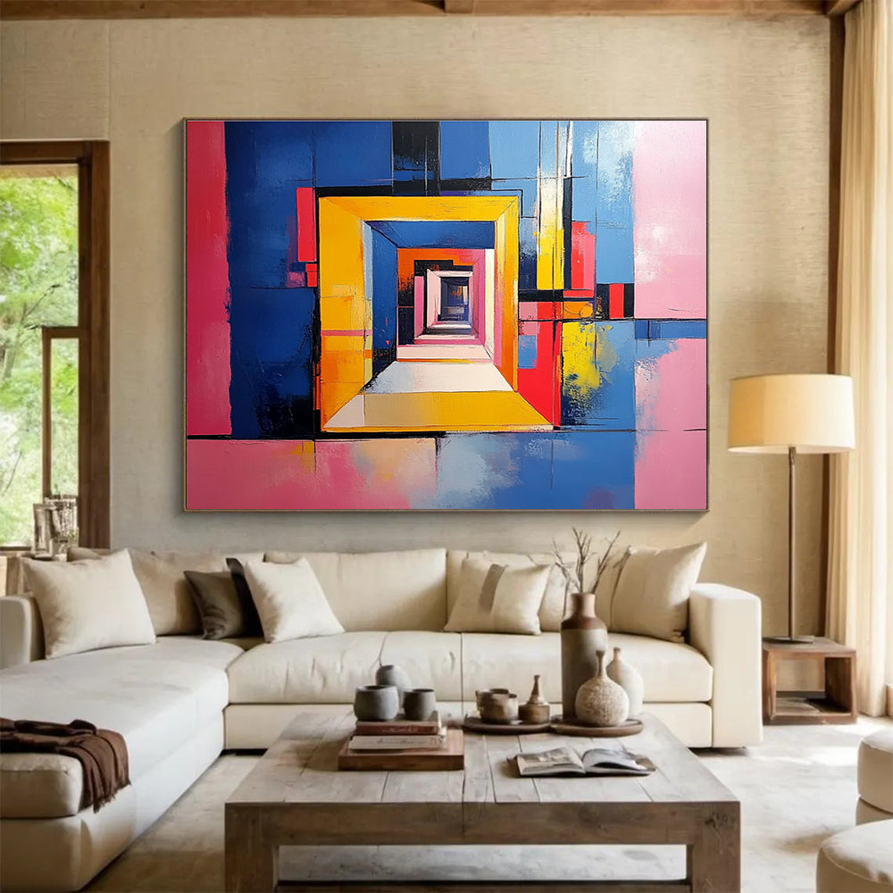 Colorful Geometric Tunnel Abstract Art for Contemporary Gallery & Bold Home Entrance SC337