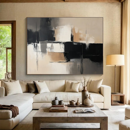 Black - Beige Geometric Abstract Art for Modern Office Lounge & Art Gallery SC229