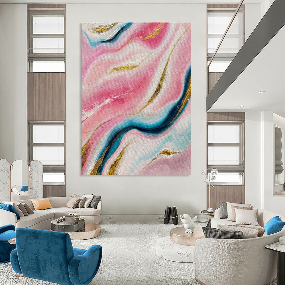 Pink - Gold - Blue Abstract Art for High - End Beauty Salon Treatment Rooms DLZ0028