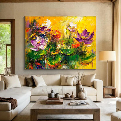 Vibrant Lotus Flowers Art for Asian - Inspired Restaurant & Wellness Center SC195