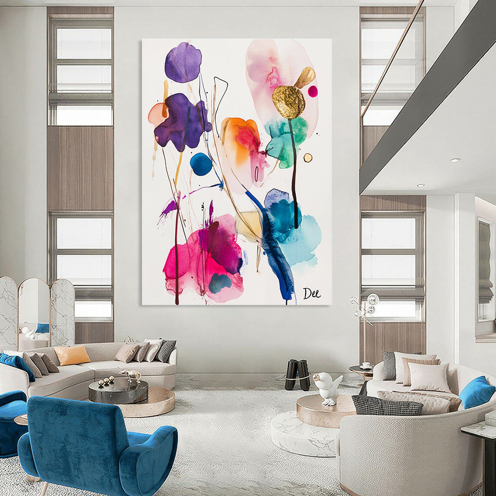 Colorful Floral Watercolor Abstract for Bohemian - Style Bedroom & Creative Studio STSC839