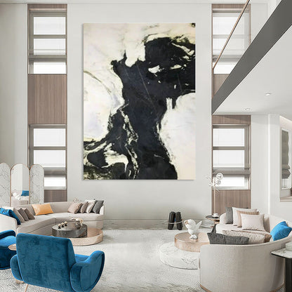 Minimalist Black and White Ink Abstract Art for Zen - Inspired Home Office & Contemporary Art Studio DLZ1612