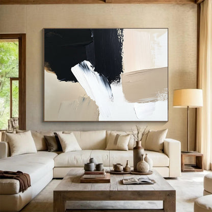 Black - White - Beige Abstract Art for Modern Café & Contemporary Home SC012