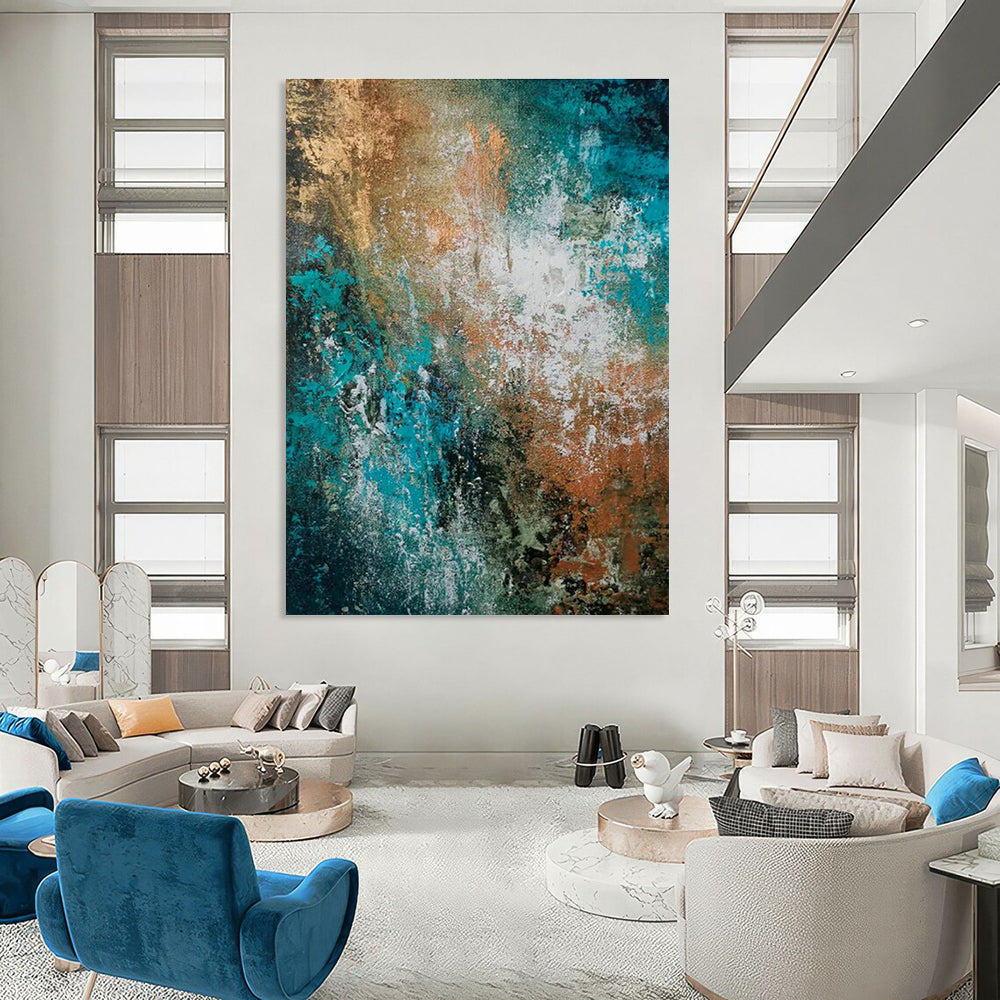 Blue - Green - Gold Abstract Art for Tropical Villa Outdoor Lounge Areas DLZ0018