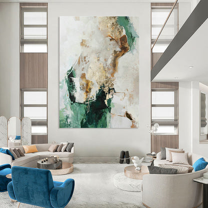 Green and Gold Abstract Art for Botanical Garden Café & Modern Home Library DLZ1015