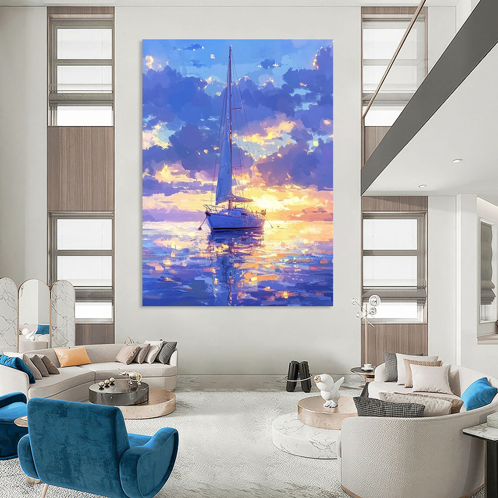 Sailboat at Sunset for Coastal Living Room & Nautical - Themed Café STSC1170