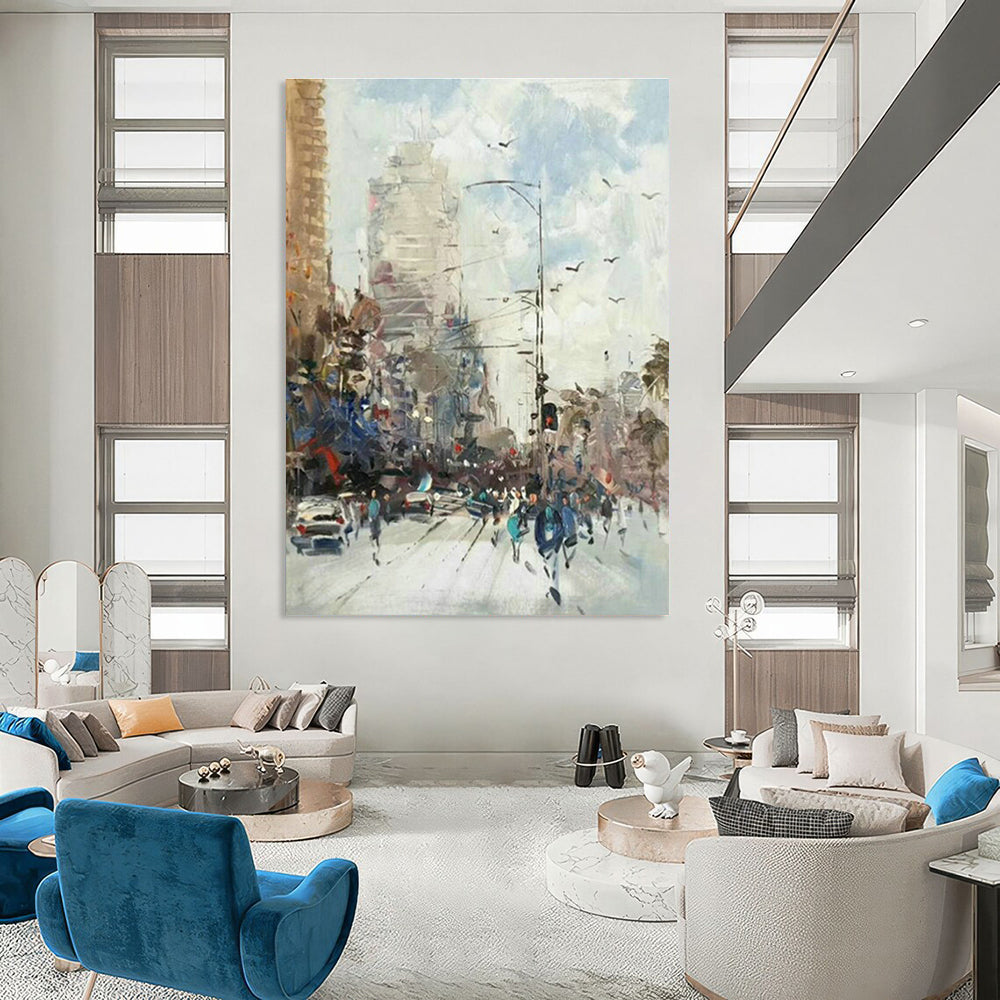 City Street Scene Oil Painting for Living Room & Office DLZ0345