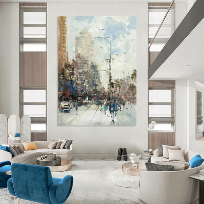 City Street Scene Oil Painting for Living Room & Office DLZ0345