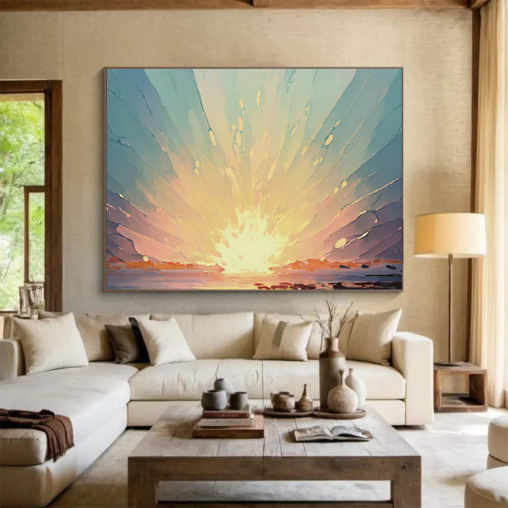 Vibrant Sunrise Abstract Art for Inspirational Yoga Studio DLZ3049