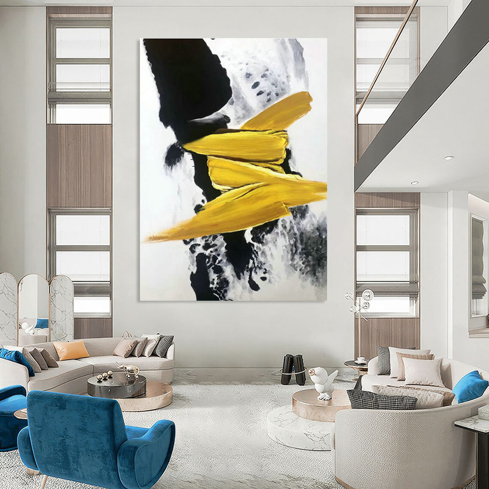 Yellow - Black Abstract Art for Living Room & Office DLZ0481