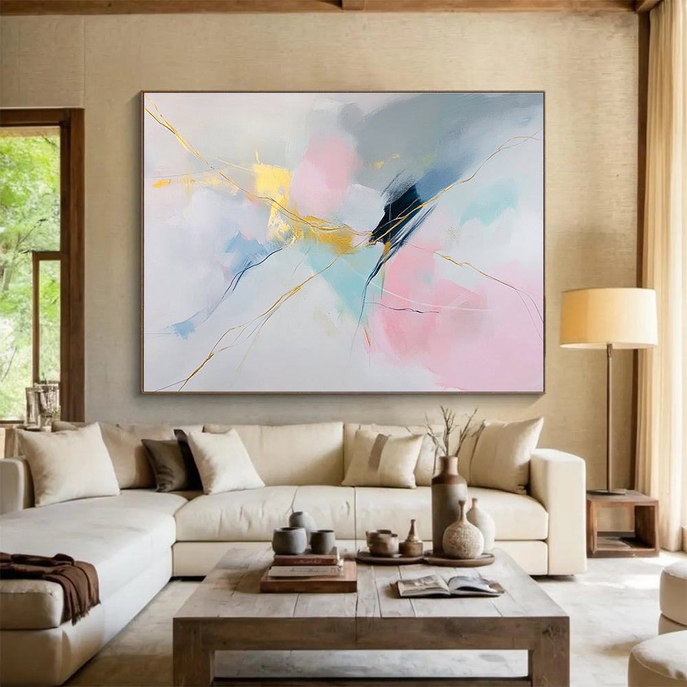 Pastel Abstract with Gold Lines Art for Feminine Boutique & Luxury Spa Lounge SC282