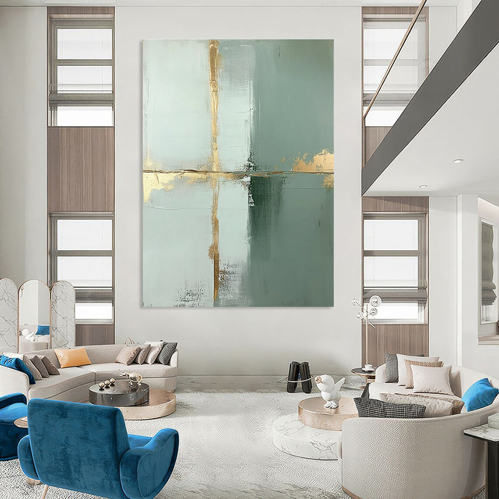 Gold and Green Abstract Cross for Luxury Hotel Lobby & Elegant Dining Room STSC428