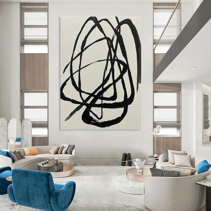 Black - White Tangled Lines Abstract Art for Modern Office & Art Studio DLZ2020