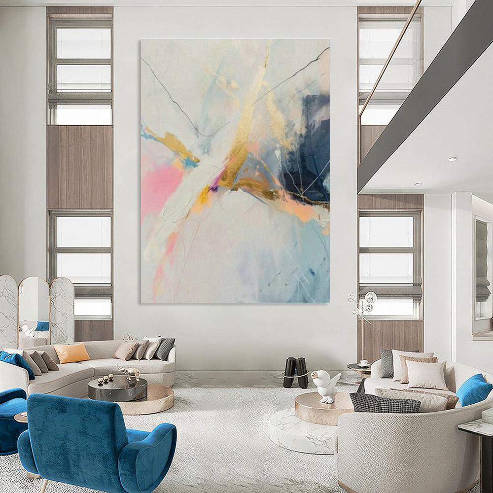 Gold - Pink Abstract Line Art for Modern Office Reception & Luxury Boutique DLZ1002