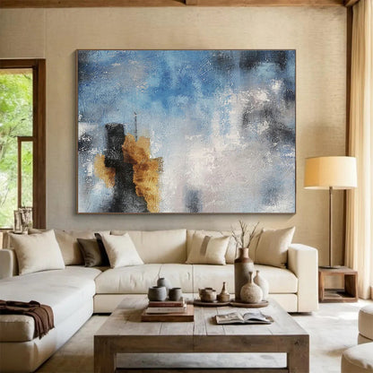 Sophisticated Blue - Gold Abstract Accent for Cultivating a Luxurious Office Atmosphere DLZ3037