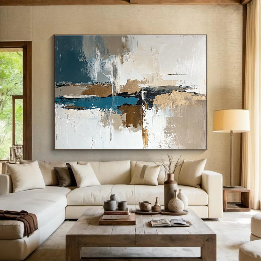 Neutral and Blue Abstract Art for Contemporary Living Room & Sophisticated Office SC313