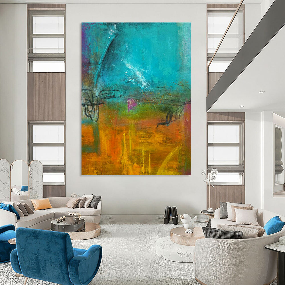 Blue - Orange Abstract Art for Modern Studio Waiting Rooms DLZ0059