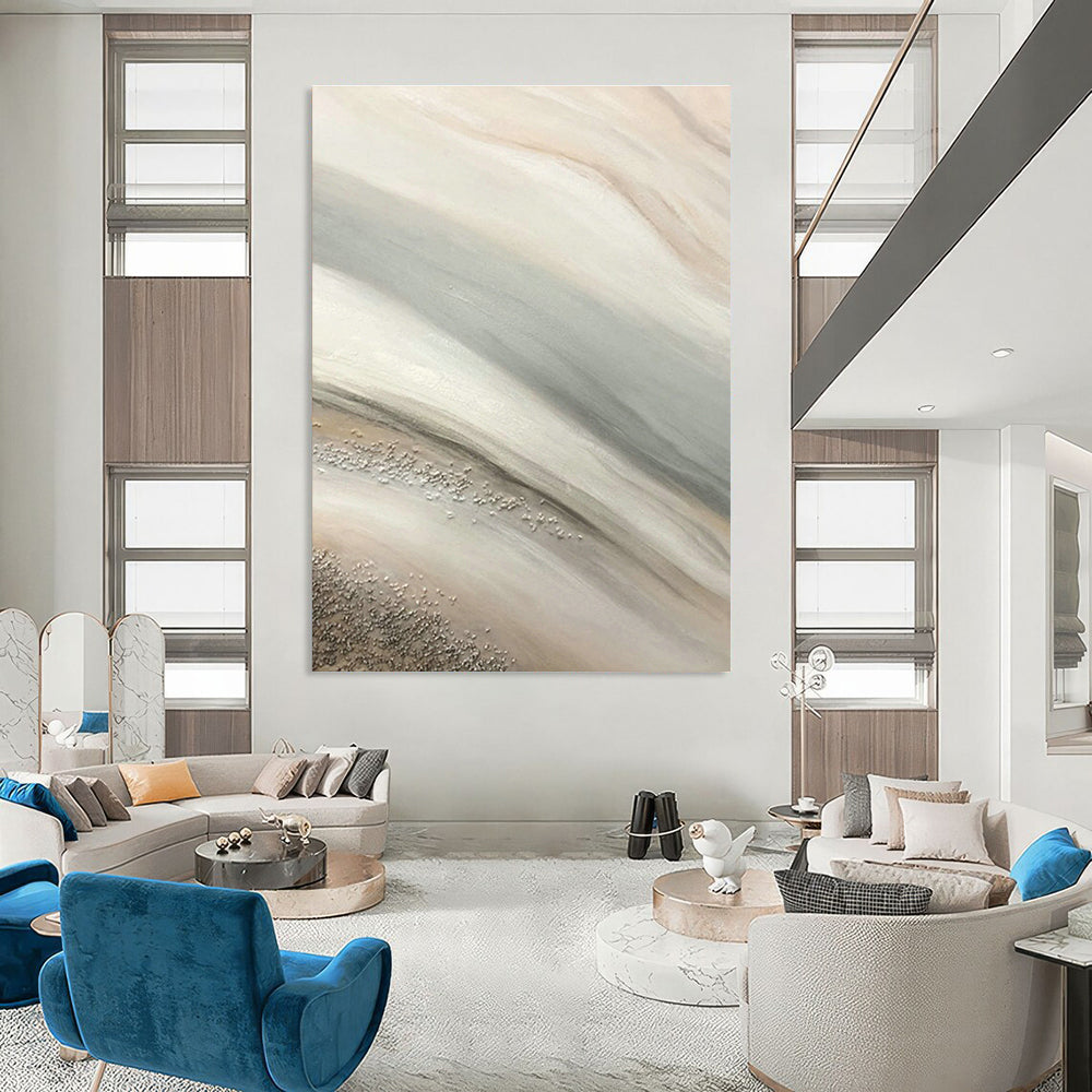 Beige - Gray - Silver Wave Abstract Art for Coastal Home & Boutique Café DLZ1222