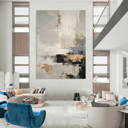 Gray - Gold Abstract Art for Modern Living Room & Luxury Hotel Lobby DLZ1750