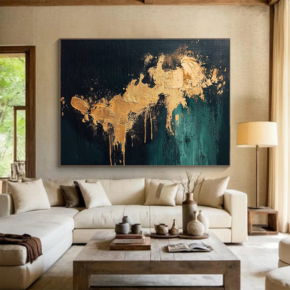 Gold - Accented Dark Abstract Art for Luxury Hotel Lobby & Upscale Home Bar SC259