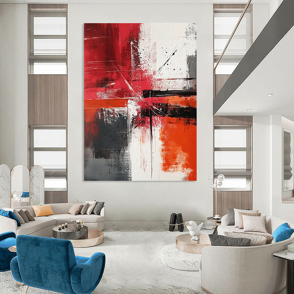Red, Black, and White Abstract Dynamism Art for Bold Living Room & Contemporary Art Showroom STSC1357