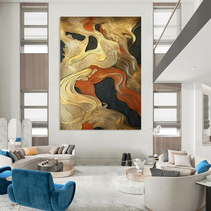 Gold - Orange - Black Abstract Art for High - End Restaurant & Luxury Home Dining Room DLZ1704
