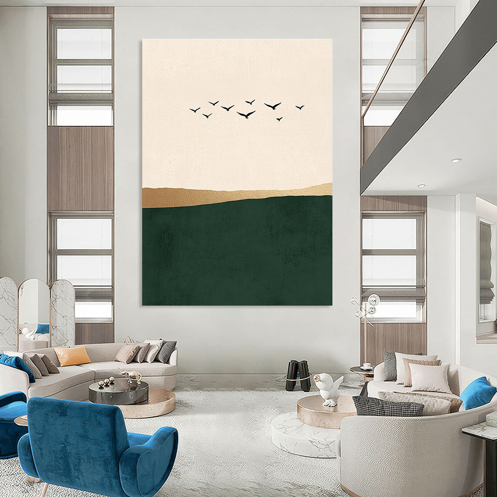Birds Flying Over Hills Art for Minimalist Living Room & Nature - Inspired Office STSC1340