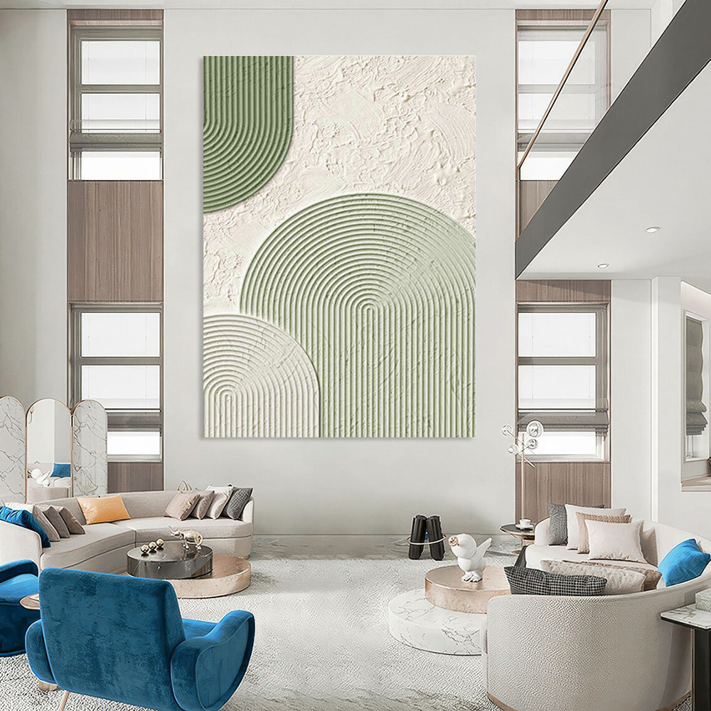 Green and White Textured Arches Art for Modern Wellness Center & Minimalist Living Room DLZ2188