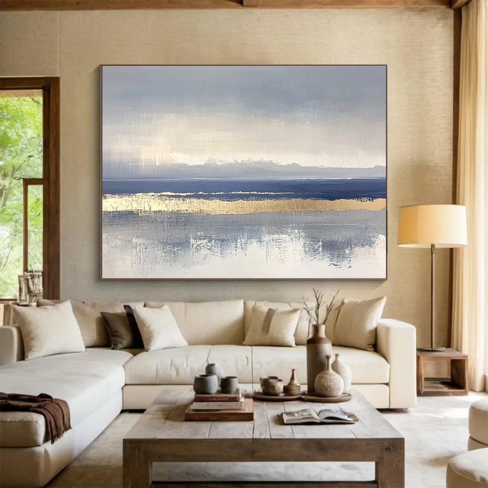 Gray - Gold Sea Abstract Art for Luxury Yacht Club & Modern Beach House SC038