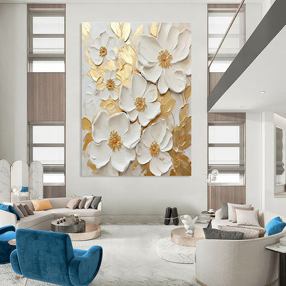 3D Floral Gold - White Art for Luxury Wedding Venue & Elegant Home Entryway DLZ1503