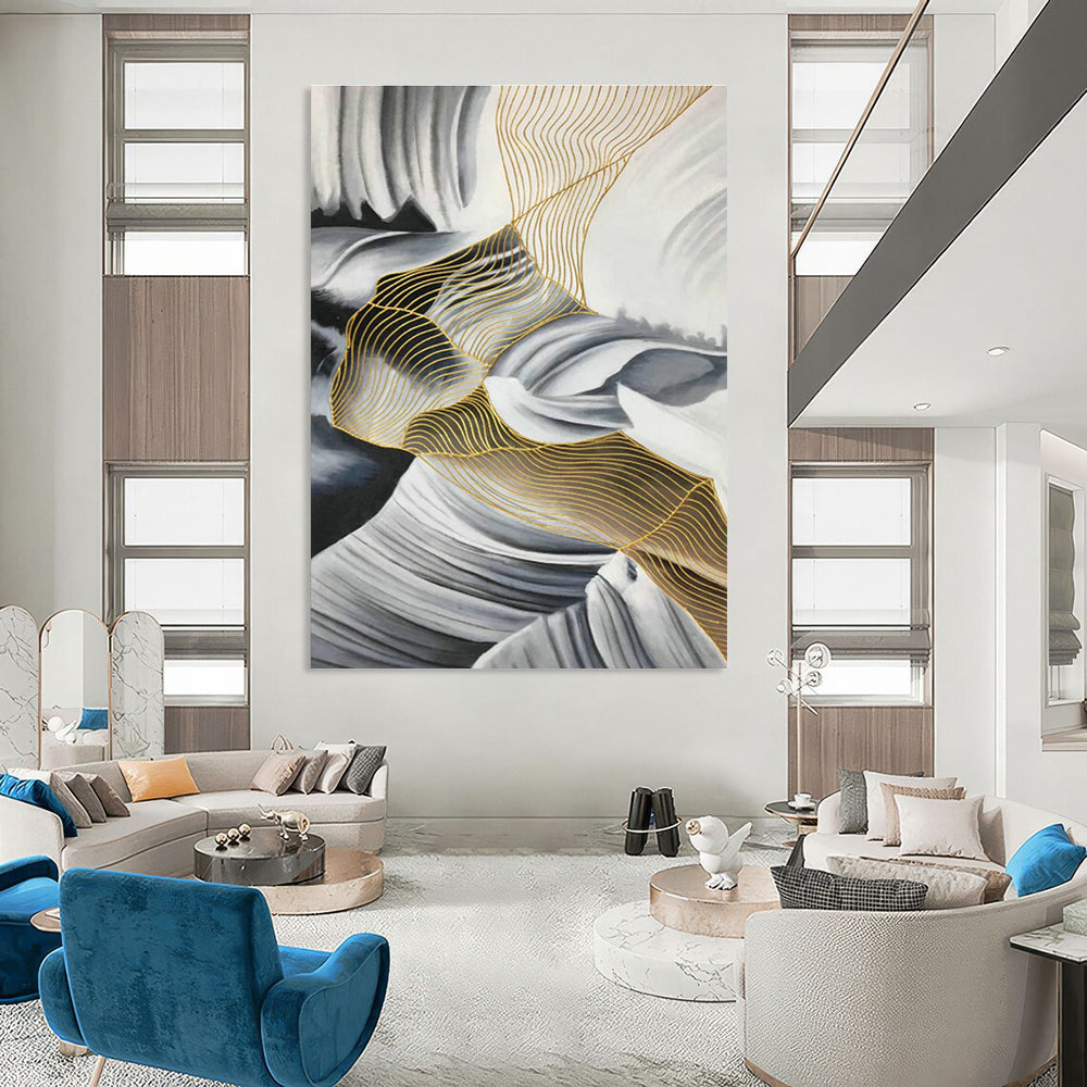 Gold - Line Landscape Abstract Art for Living Room & Foyer DLZ0541