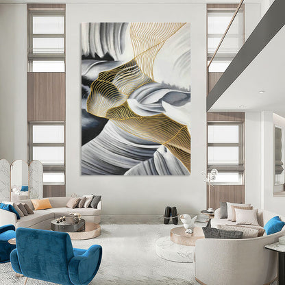 Gold - Line Landscape Abstract Art for Living Room & Foyer DLZ0541