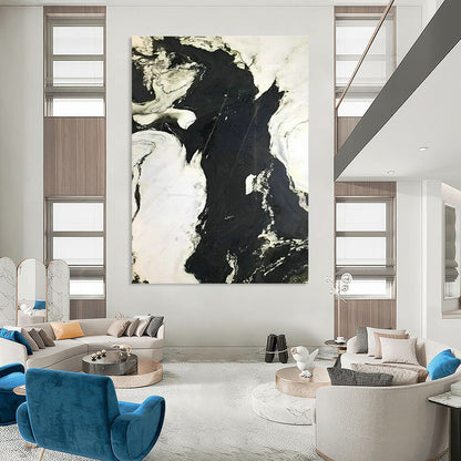 Black - White Marble - Patterned Abstract Art for Luxury Hotel Lobby & Modern Office DLZ1054
