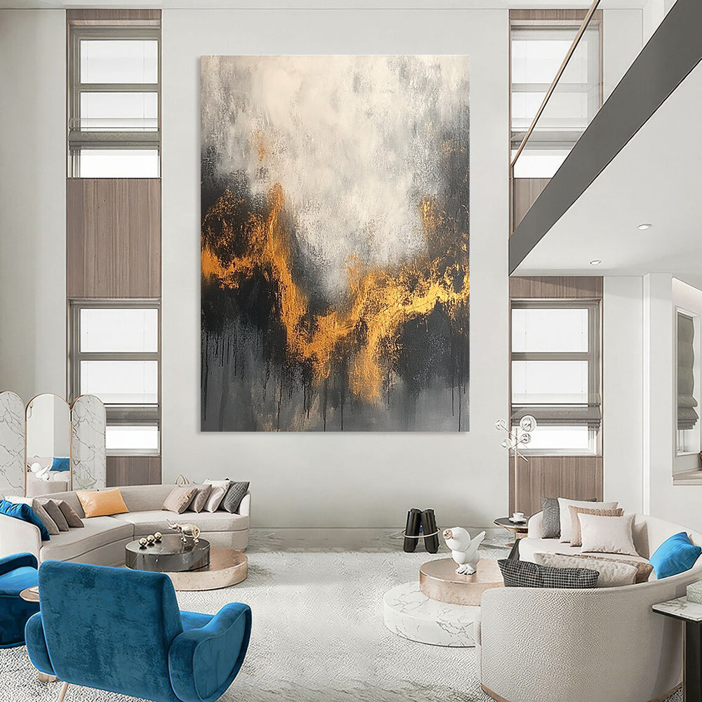 Grey and Gold Wavy Abstract for Art - Inspired Bedroom & Sophisticated Lounge STSC394
