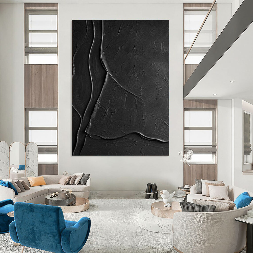 Black Textured Abstract Art for Industrial - Style Loft & Modern Art Gallery DLZ1970