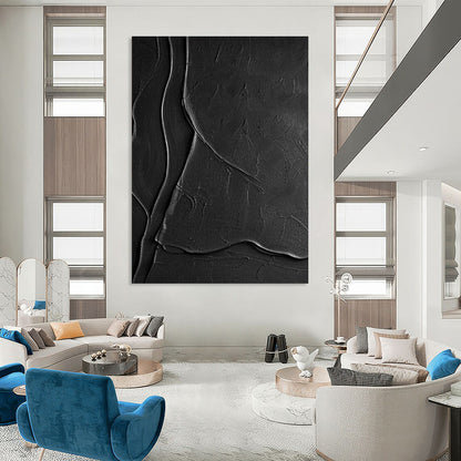 Black Textured Abstract Art for Industrial - Style Loft & Modern Art Gallery DLZ1970