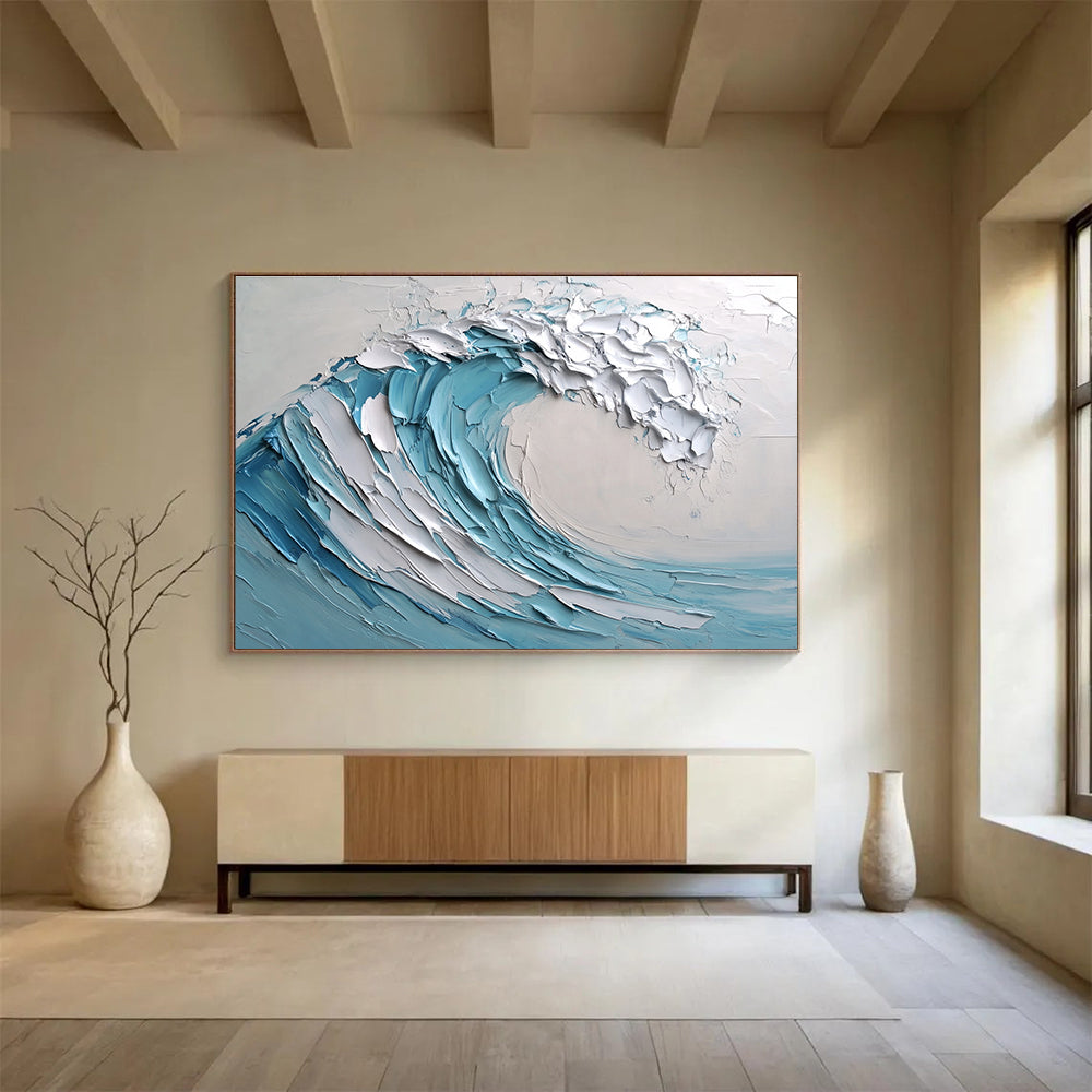 Textured Blue - White Wave Art for Coastal Restaurant & Nautical - Themed Home SC002