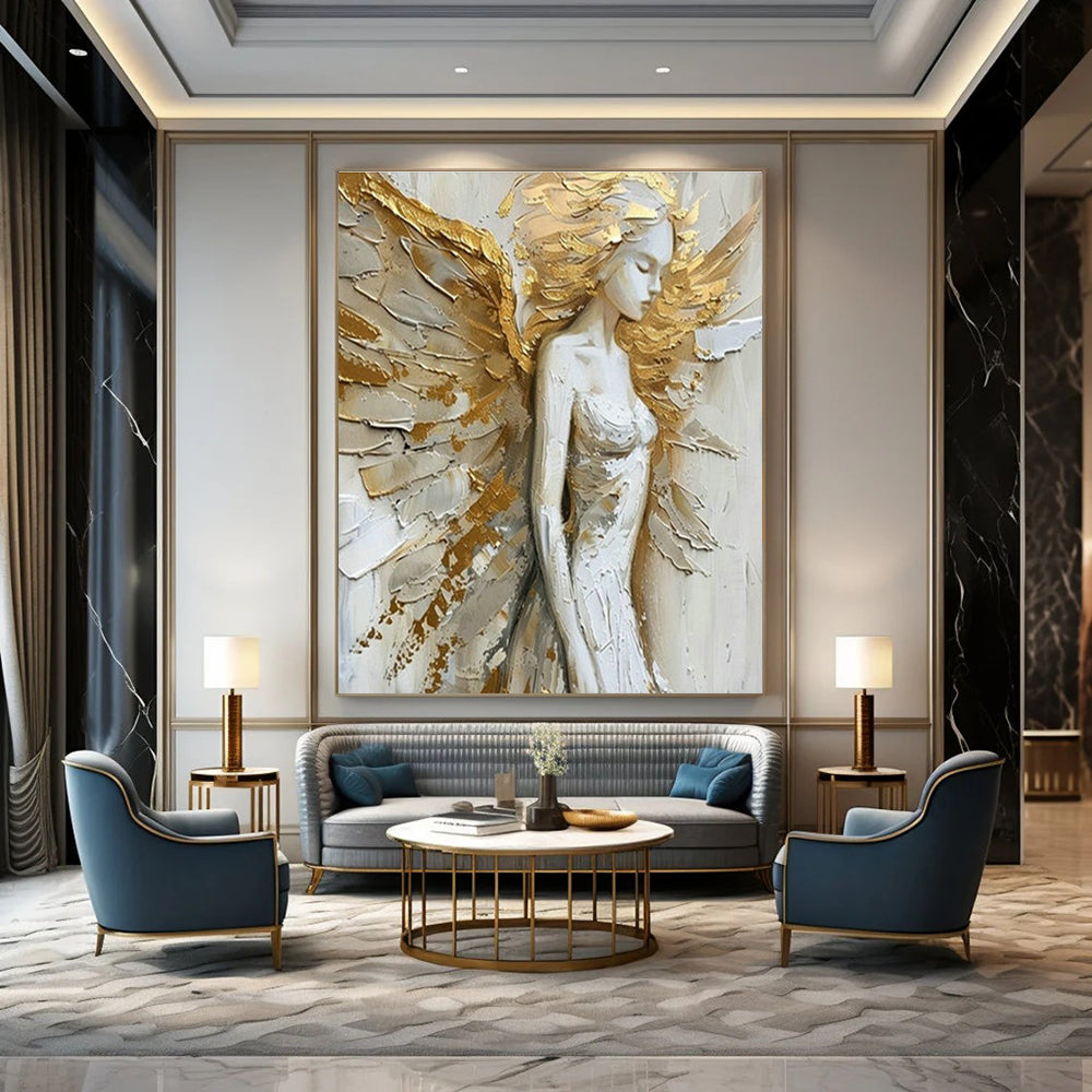 Angel with Golden Wings Art for Spiritual Home Altar & Luxury Spa Retreat DLZ1552