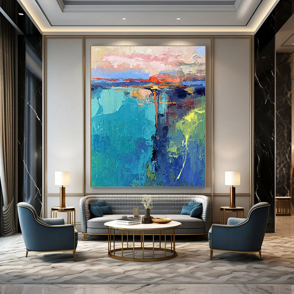 Colorful Abstract Landscape Art for Beach House Lounge & Artistic Community Center DLZ1597