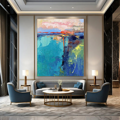 Colorful Abstract Landscape Art for Beach House Lounge & Artistic Community Center DLZ1597